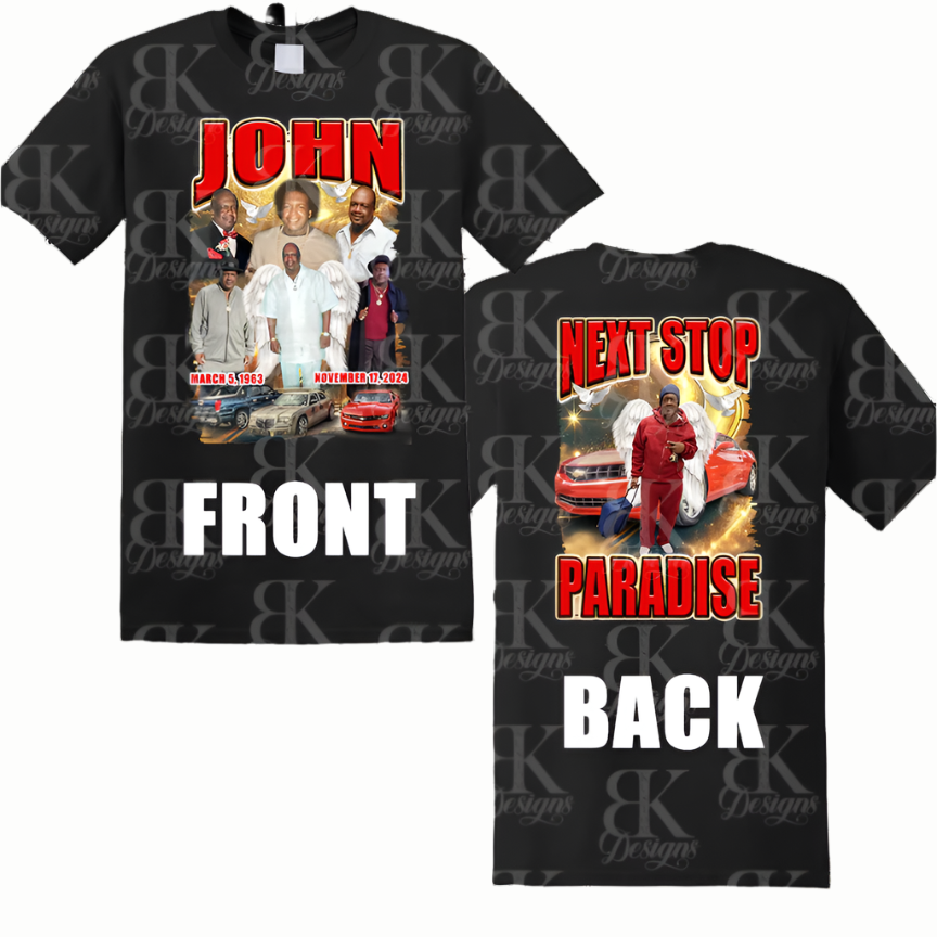 JOHN'S MEMORIAL SHIRTS SHIRT FRONT AND BACK